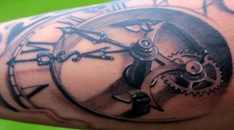 tattoo, forearm, drawing, symbol, ink, skin, clock, dial, pointer, gear, roman numbers, tattoo, tattoo, tattoo, tattoo, tattoo