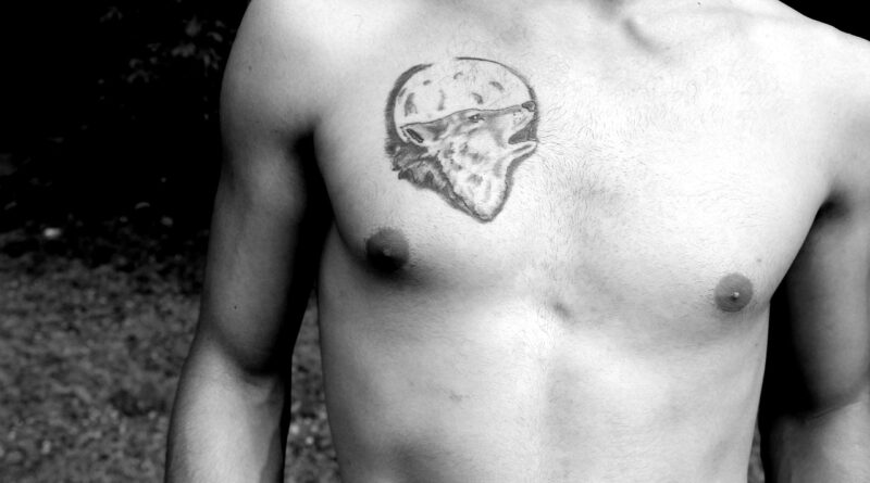 tattoo, guy, wolf, luna, body, bust, back, muscles, man