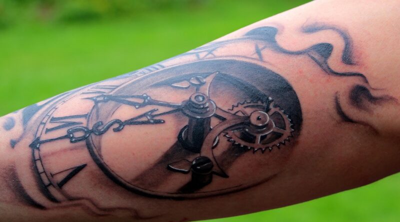 tattoo, forearm, drawing, symbol, ink, skin, clock, dial, pointer, gear, roman numbers, tattoo, tattoo, tattoo, tattoo, tattoo, forearm