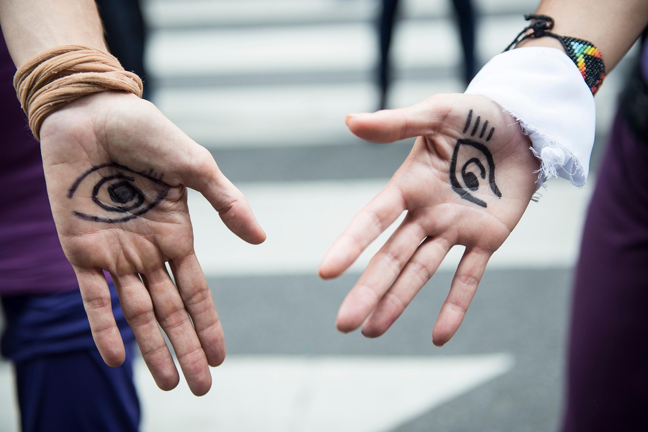 palms, eyes, tattoo, ink, henna, hands, women, girls, female, closeup