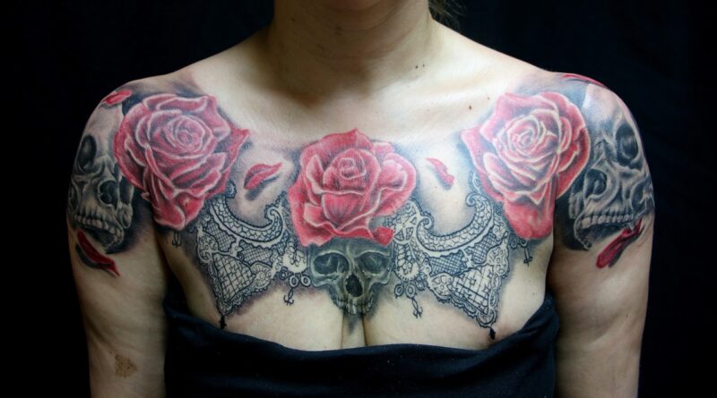 tattoo, rose flower, flower wallpaper, beautiful flowers, rose, rod, nature, flower, flower background, skull, chest