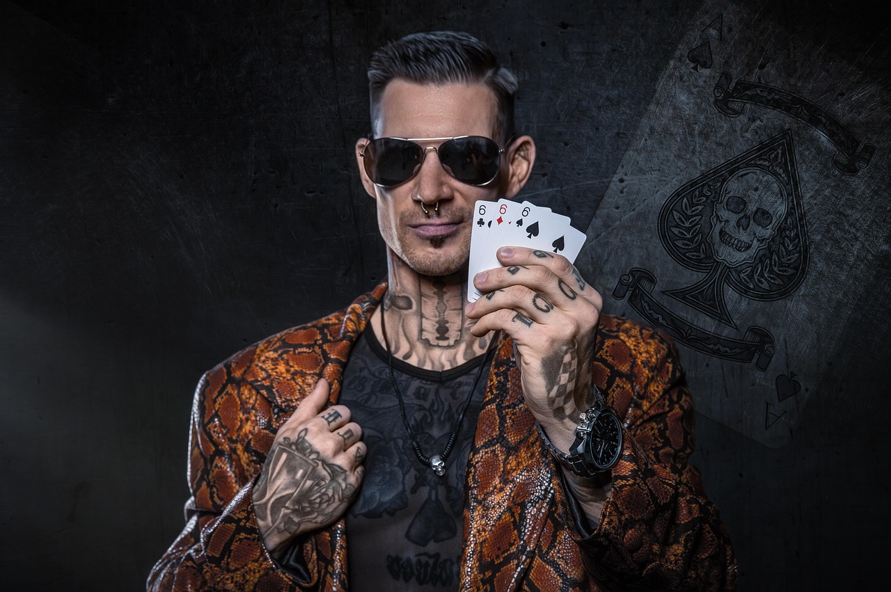 man, masculine, portrait, person, adults, human, face, young, the shade, muscles, hand, cards, happiness, game, skat, glasses, sunglasses, self-assured, strength, tattoo, players, tattoo, tattoo, tattoo, tattoo, tattoo