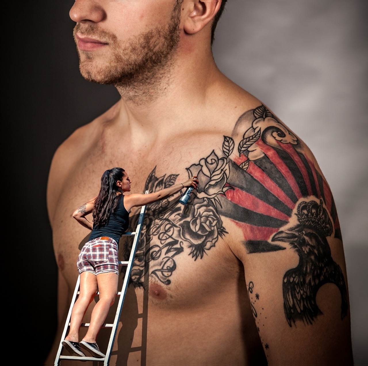 man, tattoo, upper body, girl, head spaydose, colour, tattoo, tattoo, tattoo, tattoo, tattoo