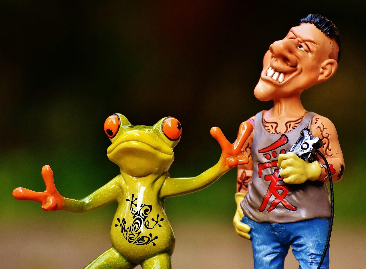 tattoo artist, frog, customer, characters, fun, man, funny, decoration, tattoo, deco