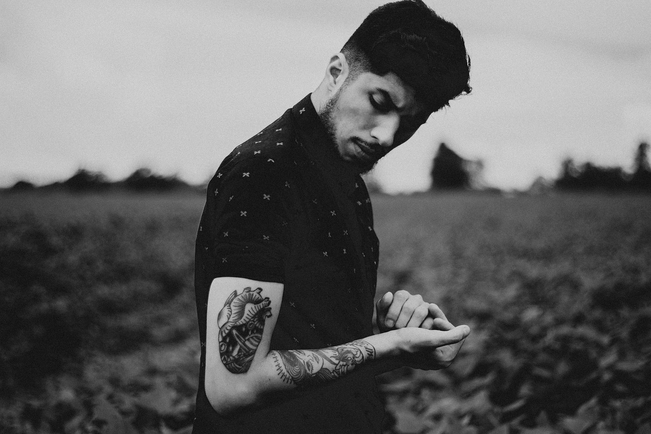 people, man, guy, black and white, arm, tattoo, blur, nature
