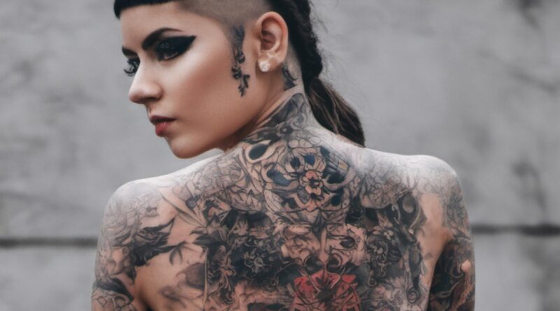 woman, model, face, tattoos, back tattoo, portrait