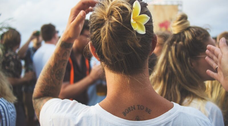 people, crowd, back, tattoo, arm, blur