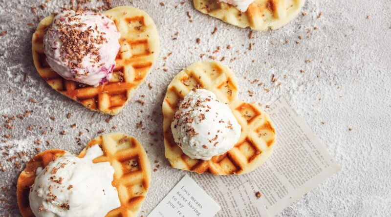 waffles, ice cream, love, romantic, heart, chocolate
