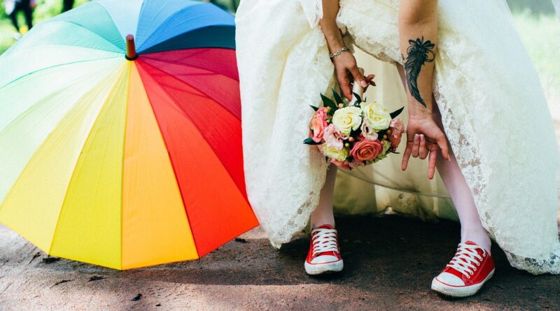 wedding, bride, woman, flower background, dress, girl, bouquet, flowers, beautiful flowers, flower wallpaper, umbrella, sneakers, nature, tattoo