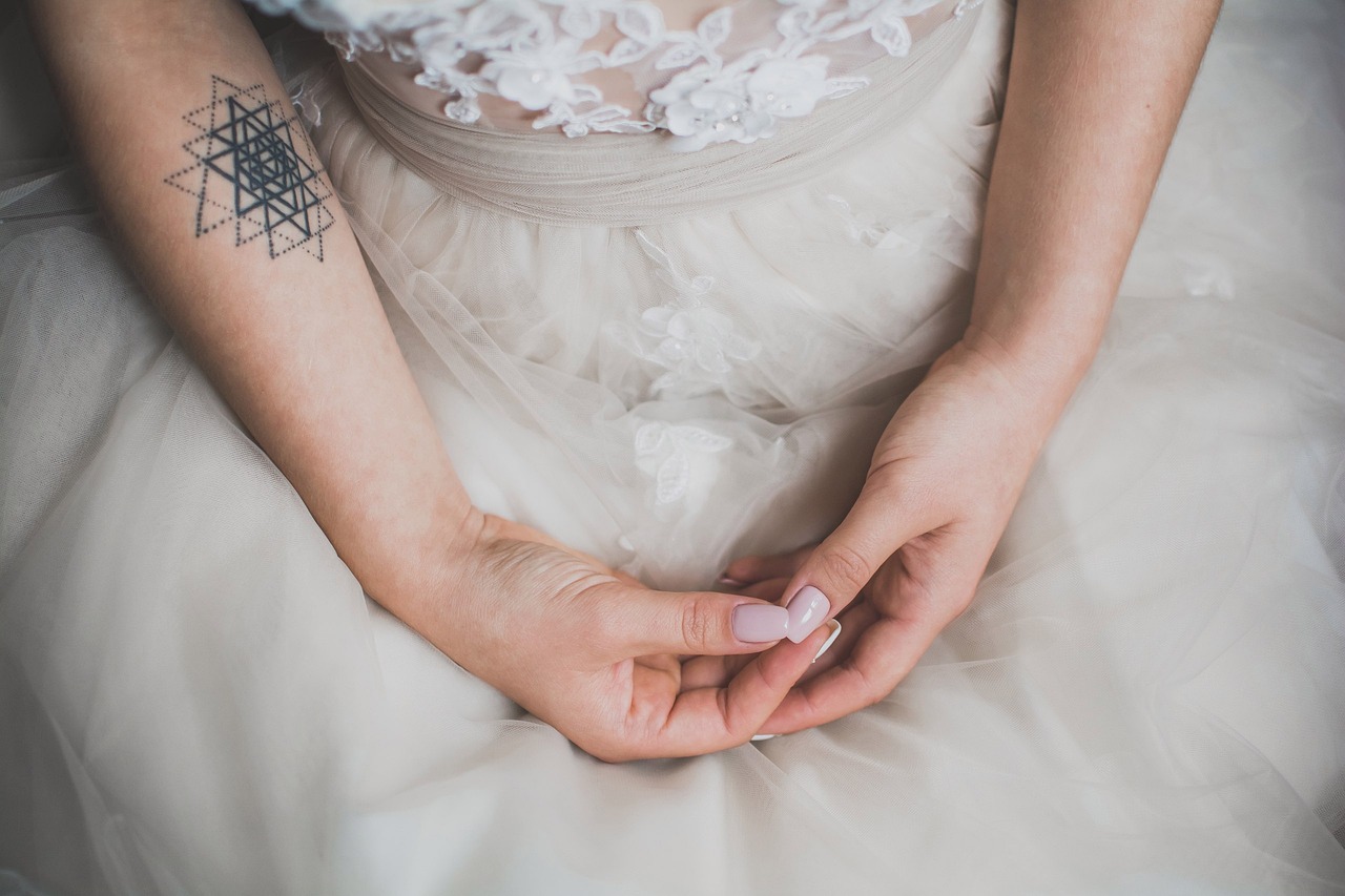 woman, ease, bride, tattoo, hands, nails