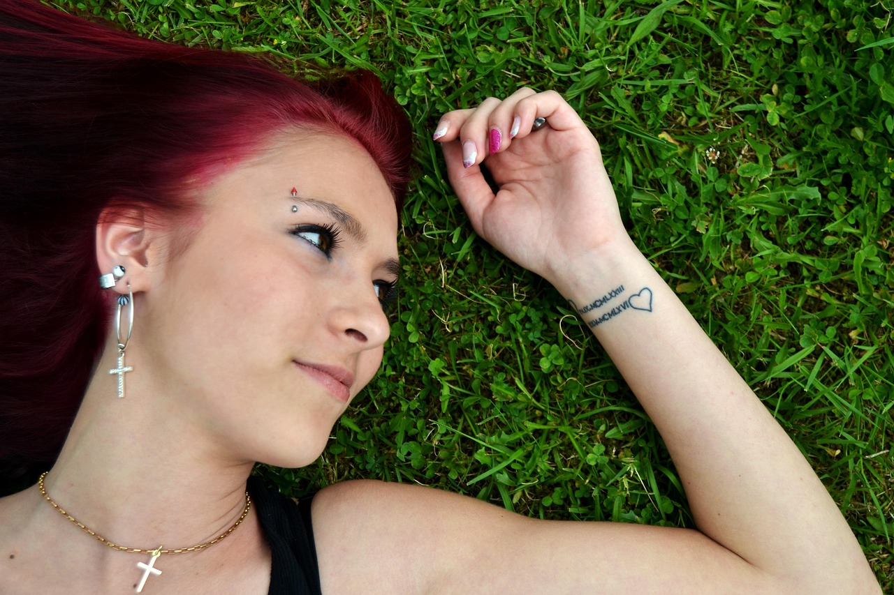 girls, nature, grass, tattoo