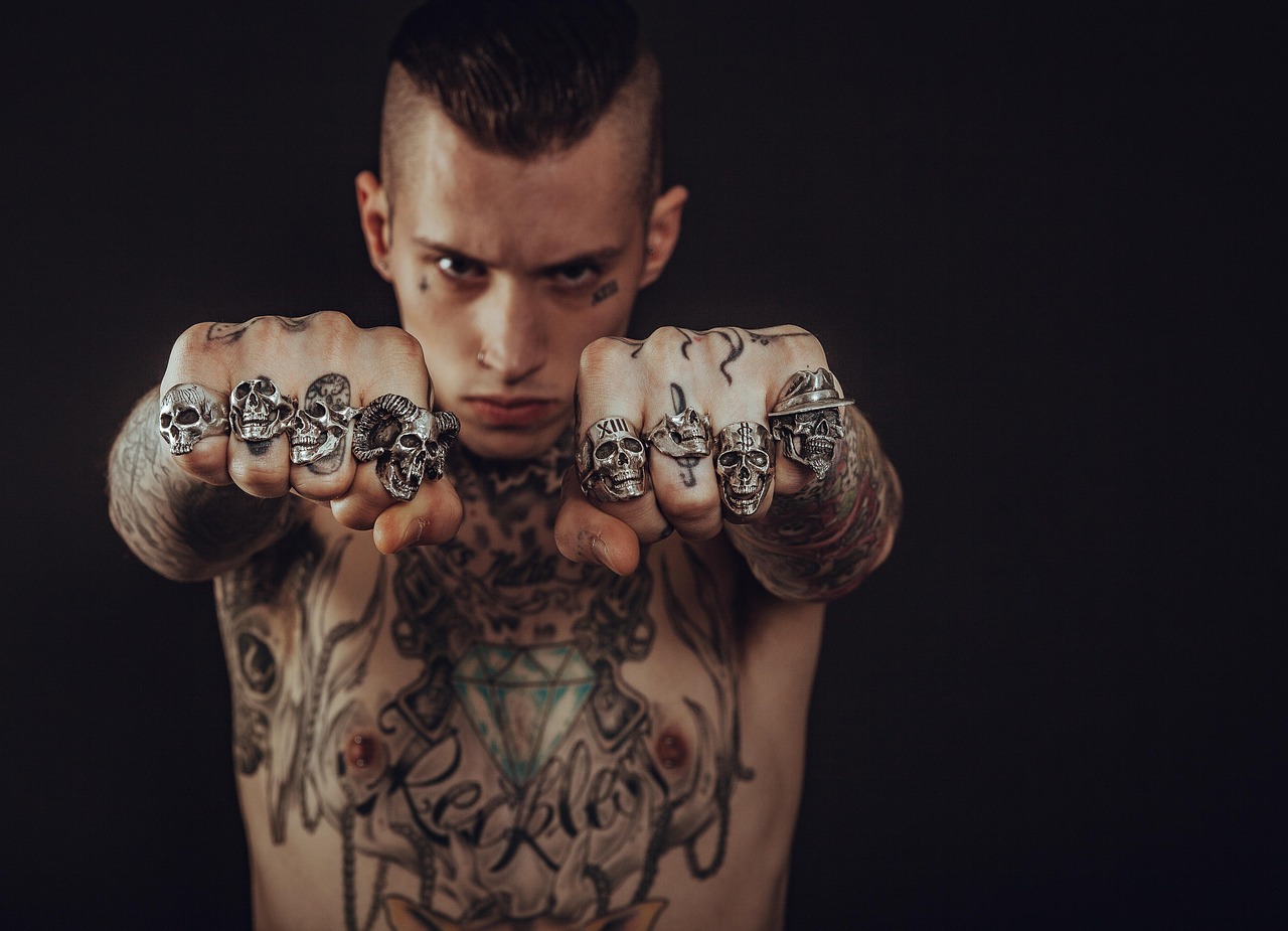 adult, tattoos, body, dark, face, fashion, fierce, fists, skull rings, accessories, tattooed skin, tattooed man, skin, guy, human, man, model, rings, skulls, tattoos, tattoos, tattoos, tattoos, tattoos, body, guy, human, man, rings