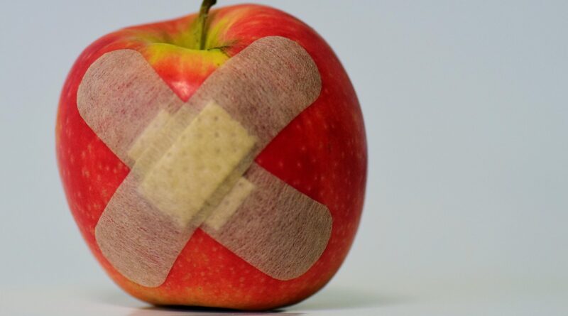 apple, pavement, injured, association, fruit, food, healing, patch up, wound dressing, ill, first aid, get well soon, meal, improvement, first aid, first aid, first aid, first aid, first aid