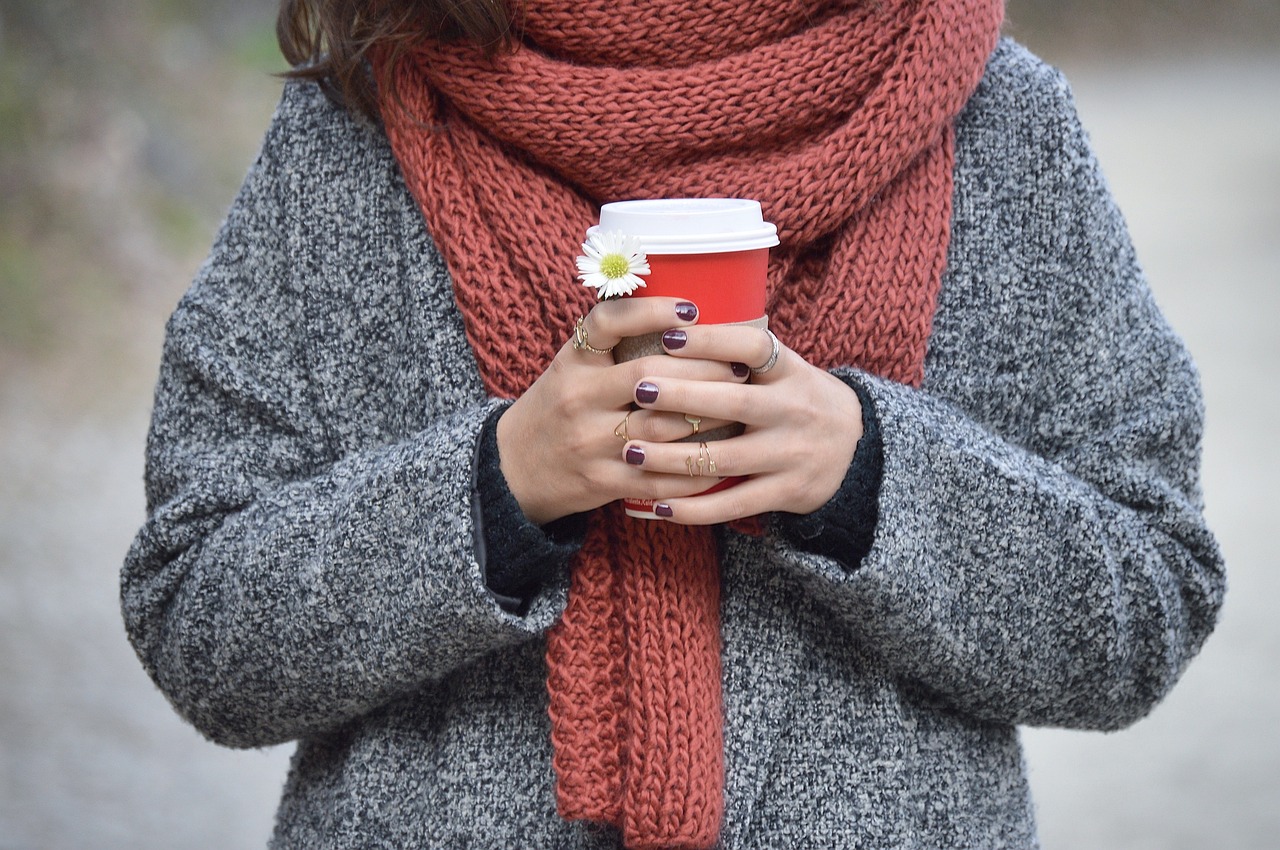 people, nature, flower wallpaper, woman, flower background, coffee, cold, weather, beautiful flowers, sweater, scarf, hands, flower, white, autumn, fall, manicure